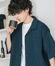 新色追加 セットアップ 接触冷感 多機能素材 リネンライク半袖開襟シャツ＆セミワイドイージーパンツ 15480