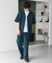 新色追加 セットアップ 接触冷感 多機能素材 リネンライク半袖開襟シャツ＆セミワイドイージーパンツ 15480