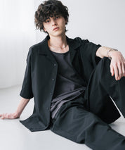 新色追加 セットアップ 接触冷感 多機能素材 リネンライク半袖開襟シャツ＆セミワイドイージーパンツ 15480