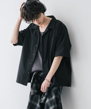 新色追加 セットアップ 接触冷感 多機能素材 リネンライク半袖開襟シャツ＆セミワイドイージーパンツ 15480