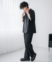 新色追加 セットアップ 接触冷感 多機能素材 リネンライク半袖開襟シャツ＆セミワイドイージーパンツ 15480