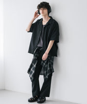 新色追加 セットアップ 接触冷感 多機能素材 リネンライク半袖開襟シャツ＆セミワイドイージーパンツ 15480