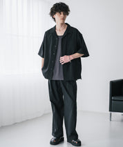 新色追加 セットアップ 接触冷感 多機能素材 リネンライク半袖開襟シャツ＆セミワイドイージーパンツ 15480