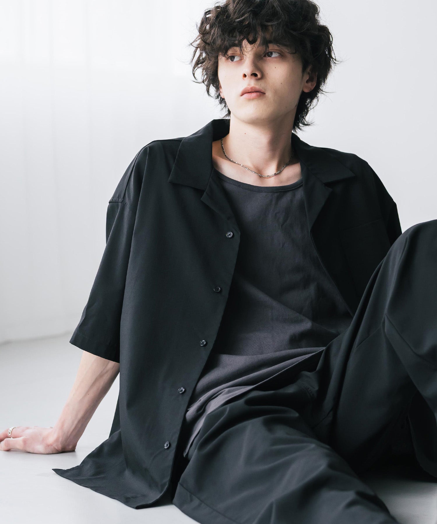 新色追加 セットアップ 接触冷感 多機能素材 リネンライク半袖開襟シャツ＆セミワイドイージーパンツ 15480