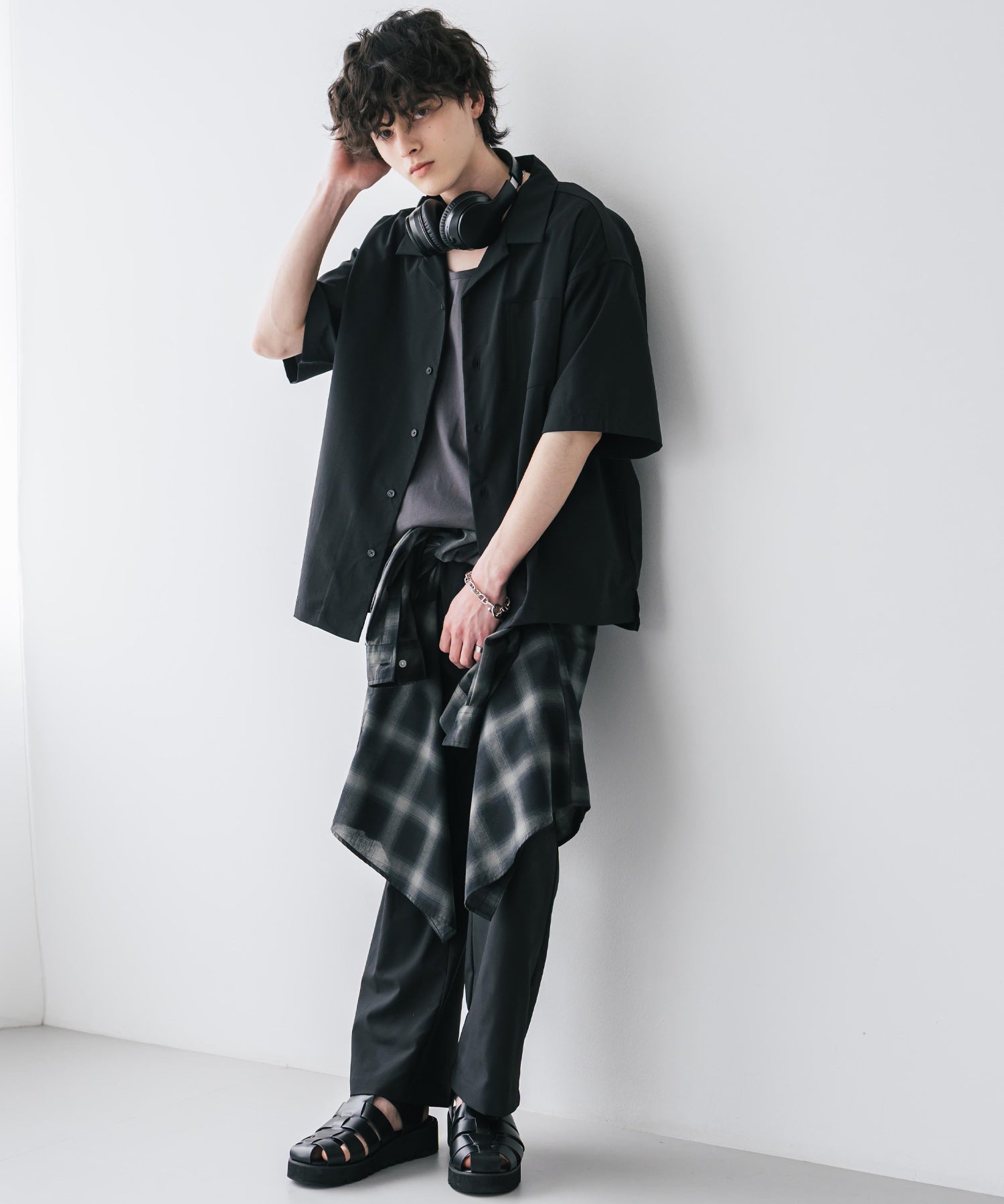 新色追加 セットアップ 接触冷感 多機能素材 リネンライク半袖開襟シャツ＆セミワイドイージーパンツ 15480