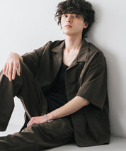 新色追加 セットアップ 接触冷感 多機能素材 リネンライク半袖開襟シャツ＆セミワイドイージーパンツ 15480