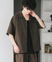 新色追加 セットアップ 接触冷感 多機能素材 リネンライク半袖開襟シャツ＆セミワイドイージーパンツ 15480