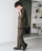 新色追加 セットアップ 接触冷感 多機能素材 リネンライク半袖開襟シャツ＆セミワイドイージーパンツ 15480