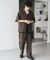 新色追加 セットアップ 接触冷感 多機能素材 リネンライク半袖開襟シャツ＆セミワイドイージーパンツ 15480