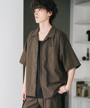 新色追加 セットアップ 接触冷感 多機能素材 リネンライク半袖開襟シャツ＆セミワイドイージーパンツ 15480