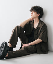 新色追加 セットアップ 接触冷感 多機能素材 リネンライク半袖開襟シャツ＆セミワイドイージーパンツ 15480