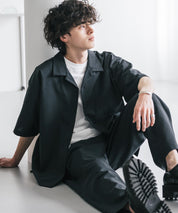 新色追加 セットアップ 接触冷感 多機能素材 リネンライク半袖開襟シャツ＆セミワイドイージーパンツ 15480