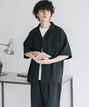 新色追加 セットアップ 接触冷感 多機能素材 リネンライク半袖開襟シャツ＆セミワイドイージーパンツ 15480