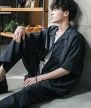 新色追加 セットアップ 接触冷感 多機能素材 リネンライク半袖開襟シャツ＆セミワイドイージーパンツ 15480