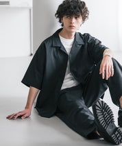 新色追加 セットアップ 接触冷感 多機能素材 リネンライク半袖開襟シャツ＆セミワイドイージーパンツ 15480