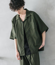 新色追加 セットアップ 接触冷感 多機能素材 リネンライク半袖開襟シャツ＆セミワイドイージーパンツ 15480