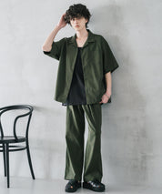 新色追加 セットアップ 接触冷感 多機能素材 リネンライク半袖開襟シャツ＆セミワイドイージーパンツ 15480