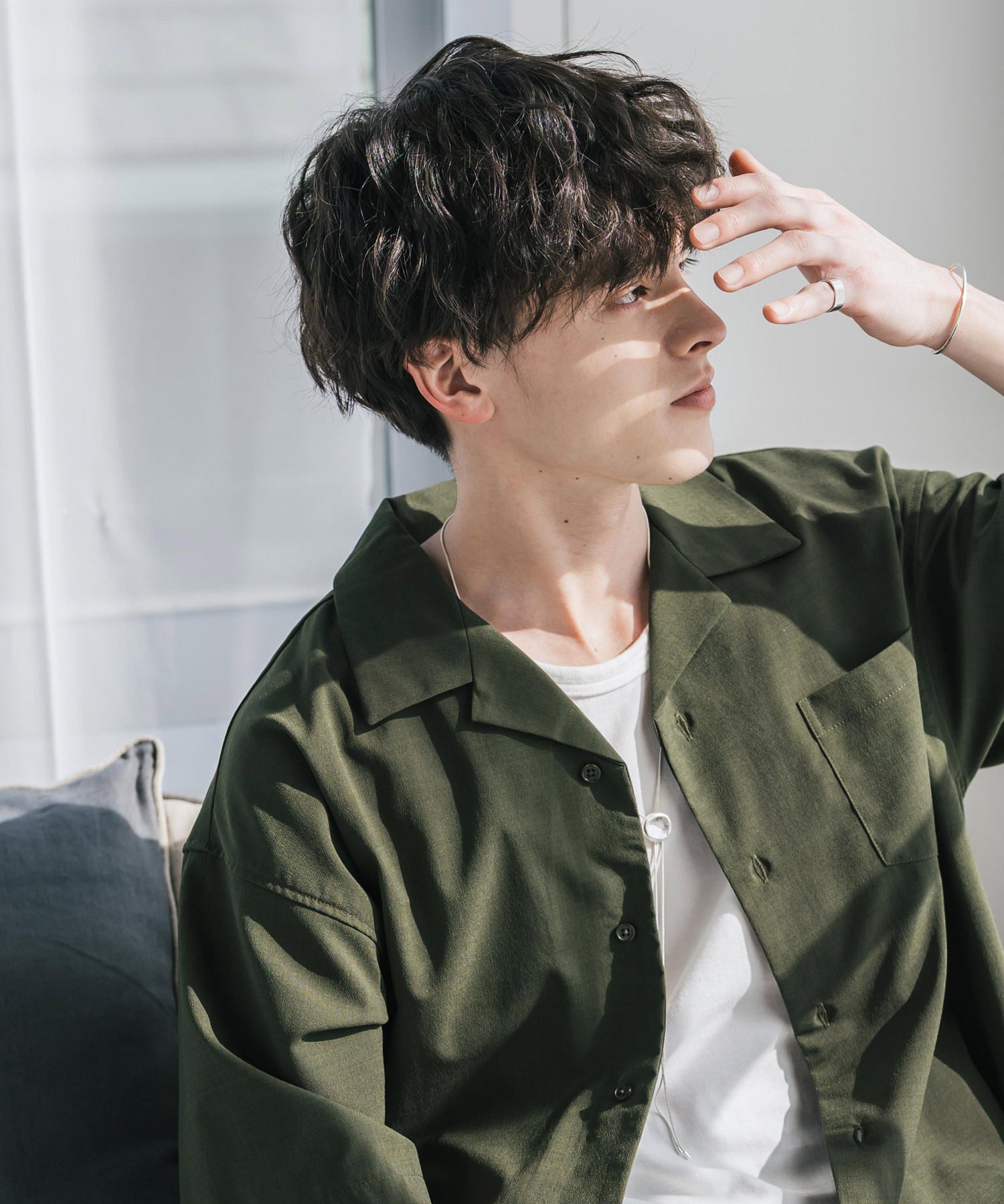 新色追加 セットアップ 接触冷感 多機能素材 リネンライク半袖開襟シャツ＆セミワイドイージーパンツ 15480