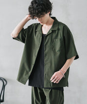 新色追加 セットアップ 接触冷感 多機能素材 リネンライク半袖開襟シャツ＆セミワイドイージーパンツ 15480