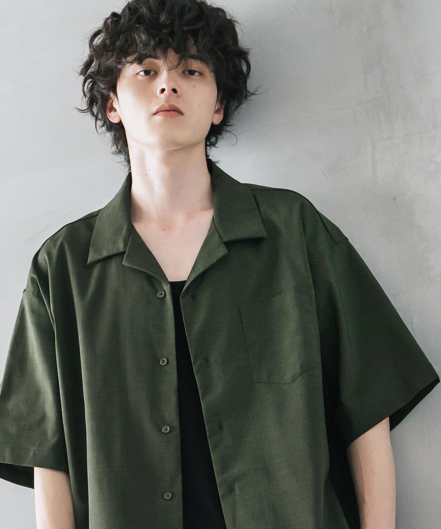 新色追加 セットアップ 接触冷感 多機能素材 リネンライク半袖開襟シャツ＆セミワイドイージーパンツ 15480