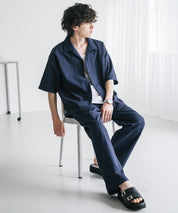 新色追加 セットアップ 接触冷感 多機能素材 リネンライク半袖開襟シャツ＆セミワイドイージーパンツ 15480