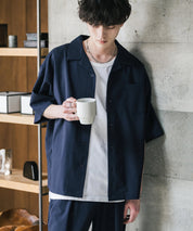 新色追加 セットアップ 接触冷感 多機能素材 リネンライク半袖開襟シャツ＆セミワイドイージーパンツ 15480