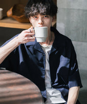 新色追加 セットアップ 接触冷感 多機能素材 リネンライク半袖開襟シャツ＆セミワイドイージーパンツ 15480