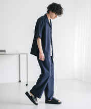 新色追加 セットアップ 接触冷感 多機能素材 リネンライク半袖開襟シャツ＆セミワイドイージーパンツ 15480