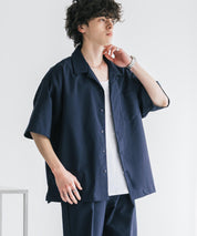 新色追加 セットアップ 接触冷感 多機能素材 リネンライク半袖開襟シャツ＆セミワイドイージーパンツ 15480