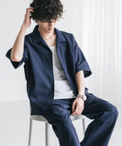 新色追加 セットアップ 接触冷感 多機能素材 リネンライク半袖開襟シャツ＆セミワイドイージーパンツ 15480