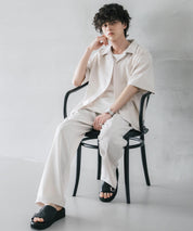 新色追加 セットアップ 接触冷感 多機能素材 リネンライク半袖開襟シャツ＆セミワイドイージーパンツ 15480