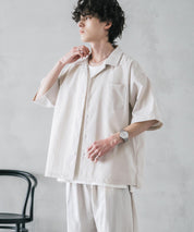新色追加 セットアップ 接触冷感 多機能素材 リネンライク半袖開襟シャツ＆セミワイドイージーパンツ 15480