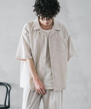 新色追加 セットアップ 接触冷感 多機能素材 リネンライク半袖開襟シャツ＆セミワイドイージーパンツ 15480