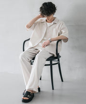 新色追加 セットアップ 接触冷感 多機能素材 リネンライク半袖開襟シャツ＆セミワイドイージーパンツ 15480