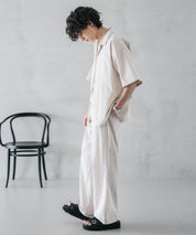 新色追加 セットアップ 接触冷感 多機能素材 リネンライク半袖開襟シャツ＆セミワイドイージーパンツ 15480