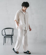 新色追加 セットアップ 接触冷感 多機能素材 リネンライク半袖開襟シャツ＆セミワイドイージーパンツ 15480