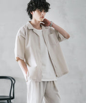 新色追加 セットアップ 接触冷感 多機能素材 リネンライク半袖開襟シャツ＆セミワイドイージーパンツ 15480