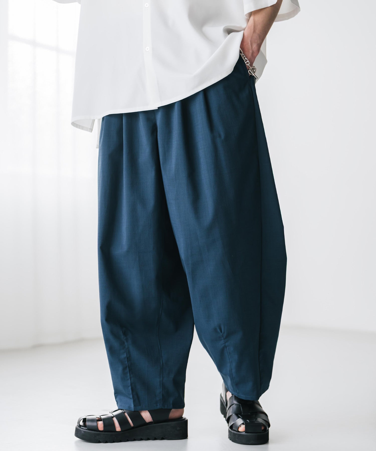 新色追加 接触冷感多機能素材リネンライク ワイドバルーンイージーパンツ 15481