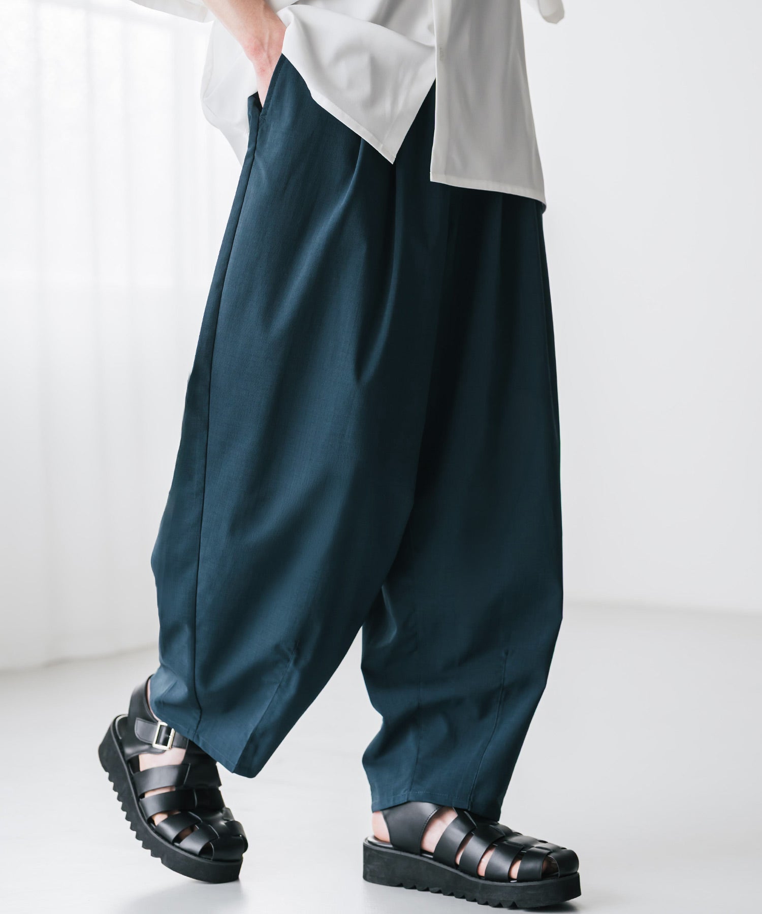 新色追加 接触冷感多機能素材リネンライク ワイドバルーンイージーパンツ 15481