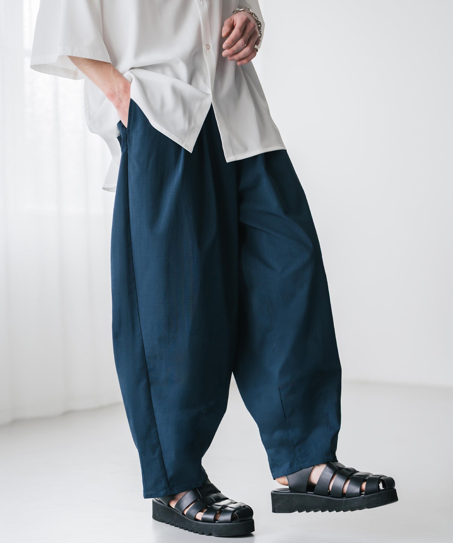 新色追加 接触冷感多機能素材リネンライク ワイドバルーンイージーパンツ 15481