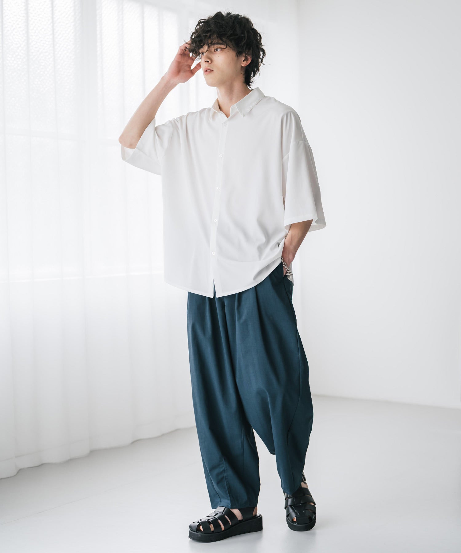 新色追加 接触冷感多機能素材リネンライク ワイドバルーンイージーパンツ 15481