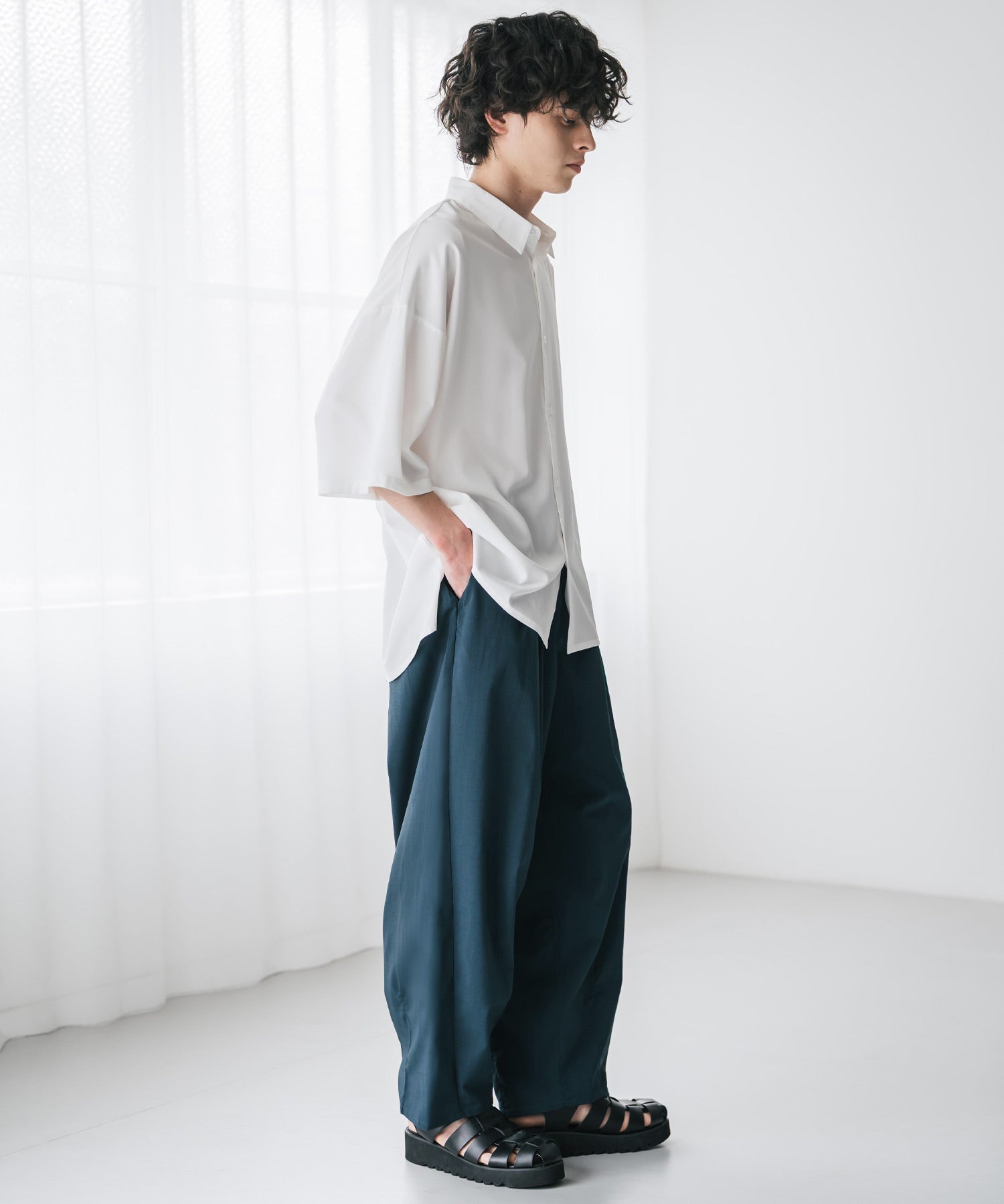 新色追加 接触冷感多機能素材リネンライク ワイドバルーンイージーパンツ 15481