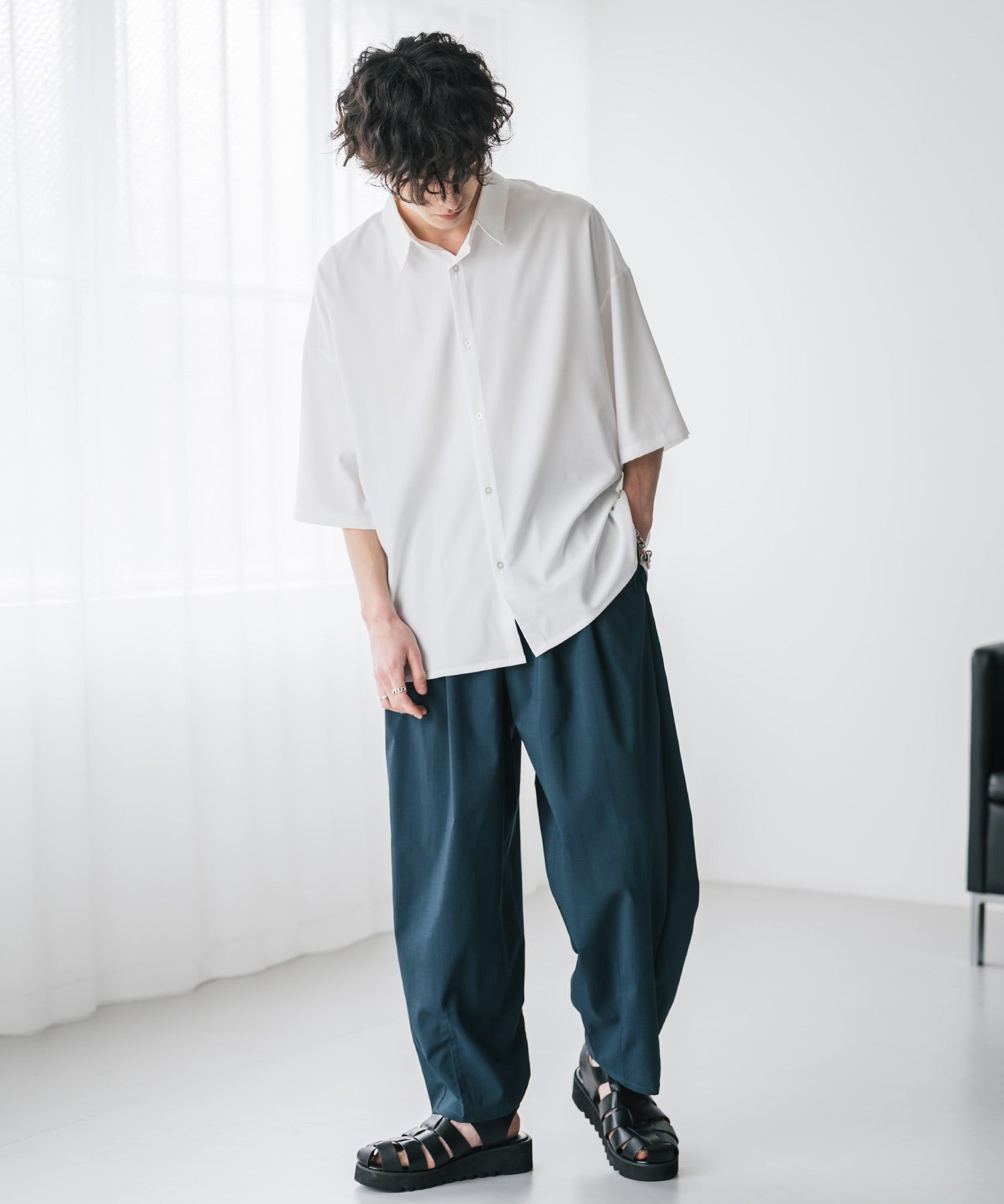 新色追加 接触冷感多機能素材リネンライク ワイドバルーンイージーパンツ 15481