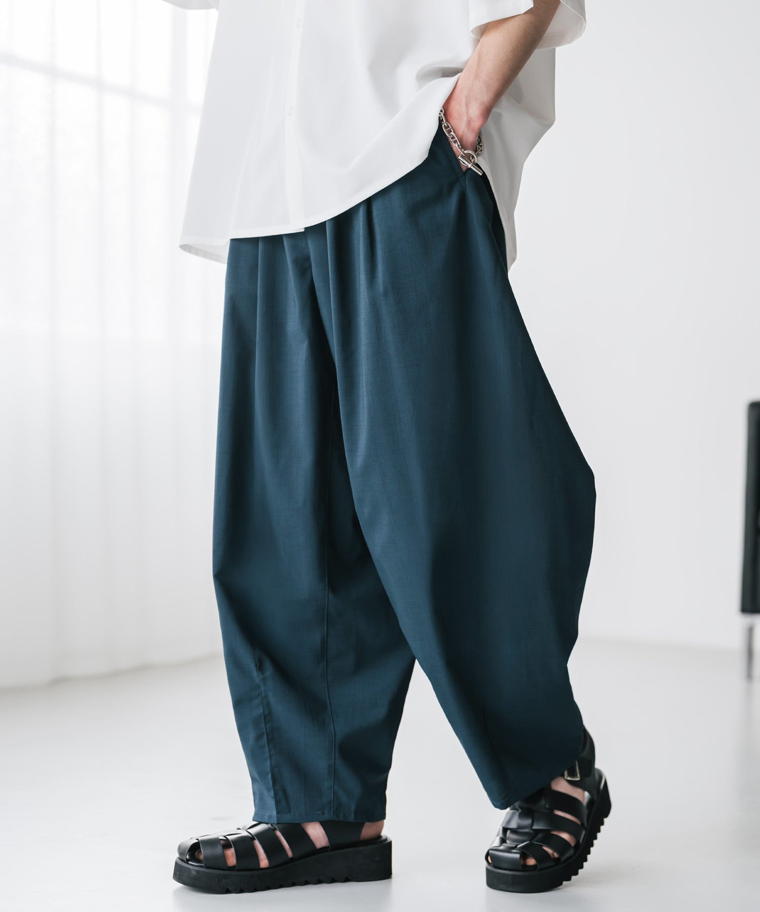 新色追加 接触冷感多機能素材リネンライク ワイドバルーンイージーパンツ 15481