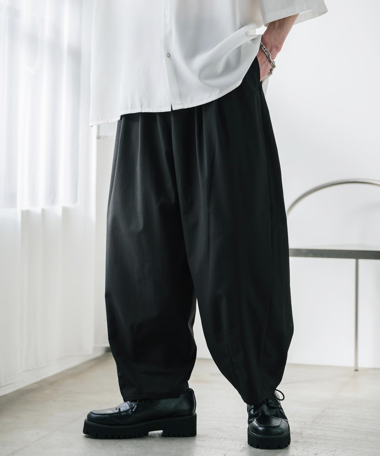 新色追加 接触冷感多機能素材リネンライク ワイドバルーンイージーパンツ 15481