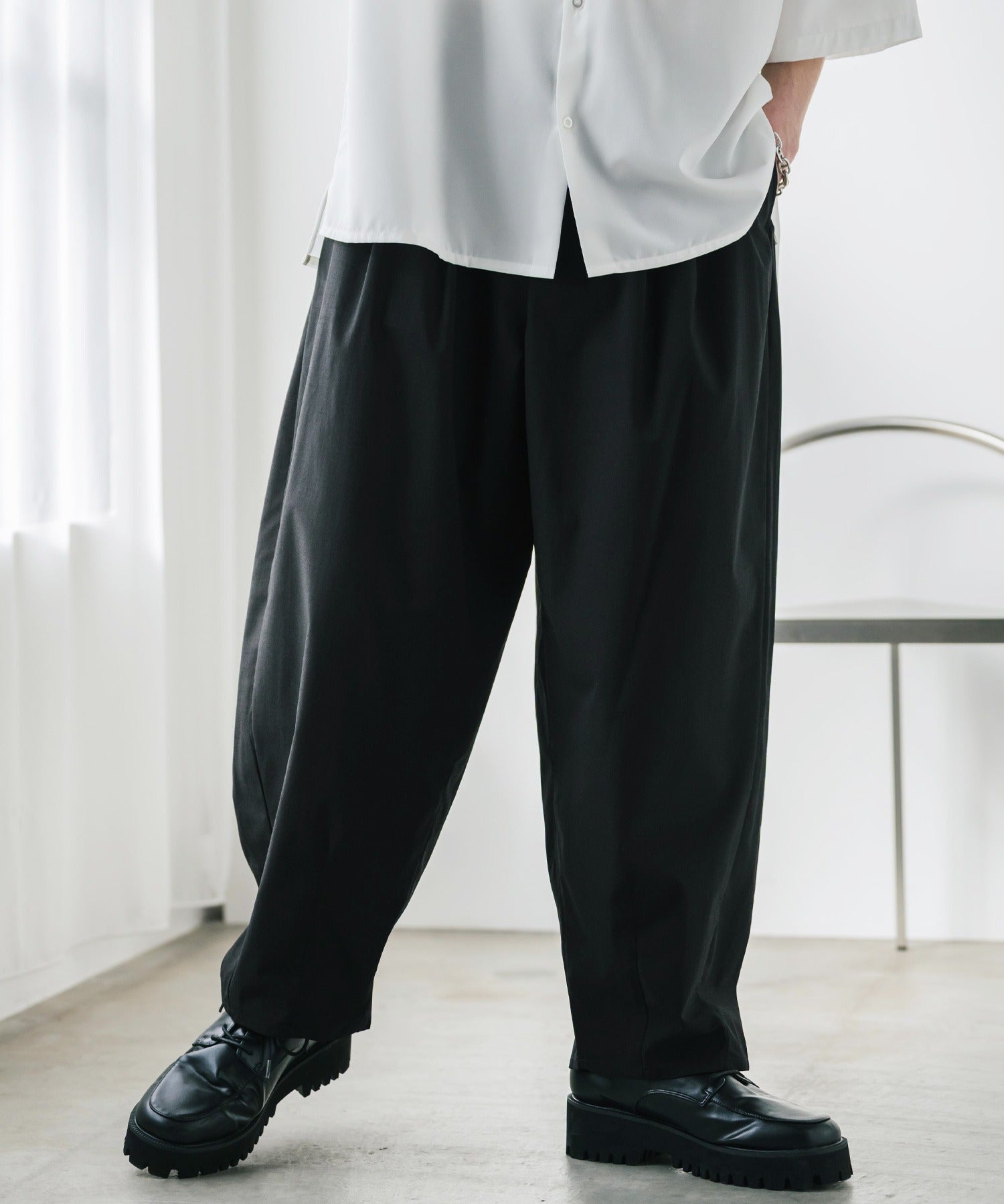 新色追加 接触冷感多機能素材リネンライク ワイドバルーンイージーパンツ 15481