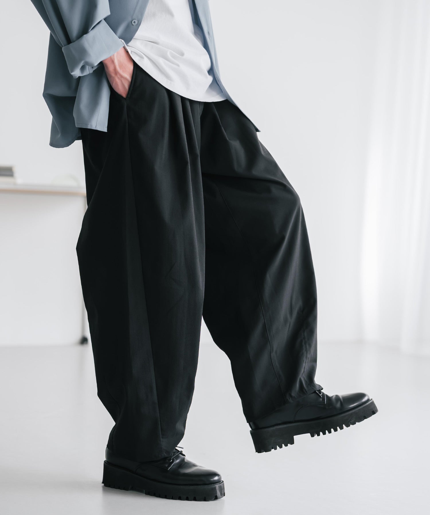 新色追加 接触冷感多機能素材リネンライク ワイドバルーンイージーパンツ 15481