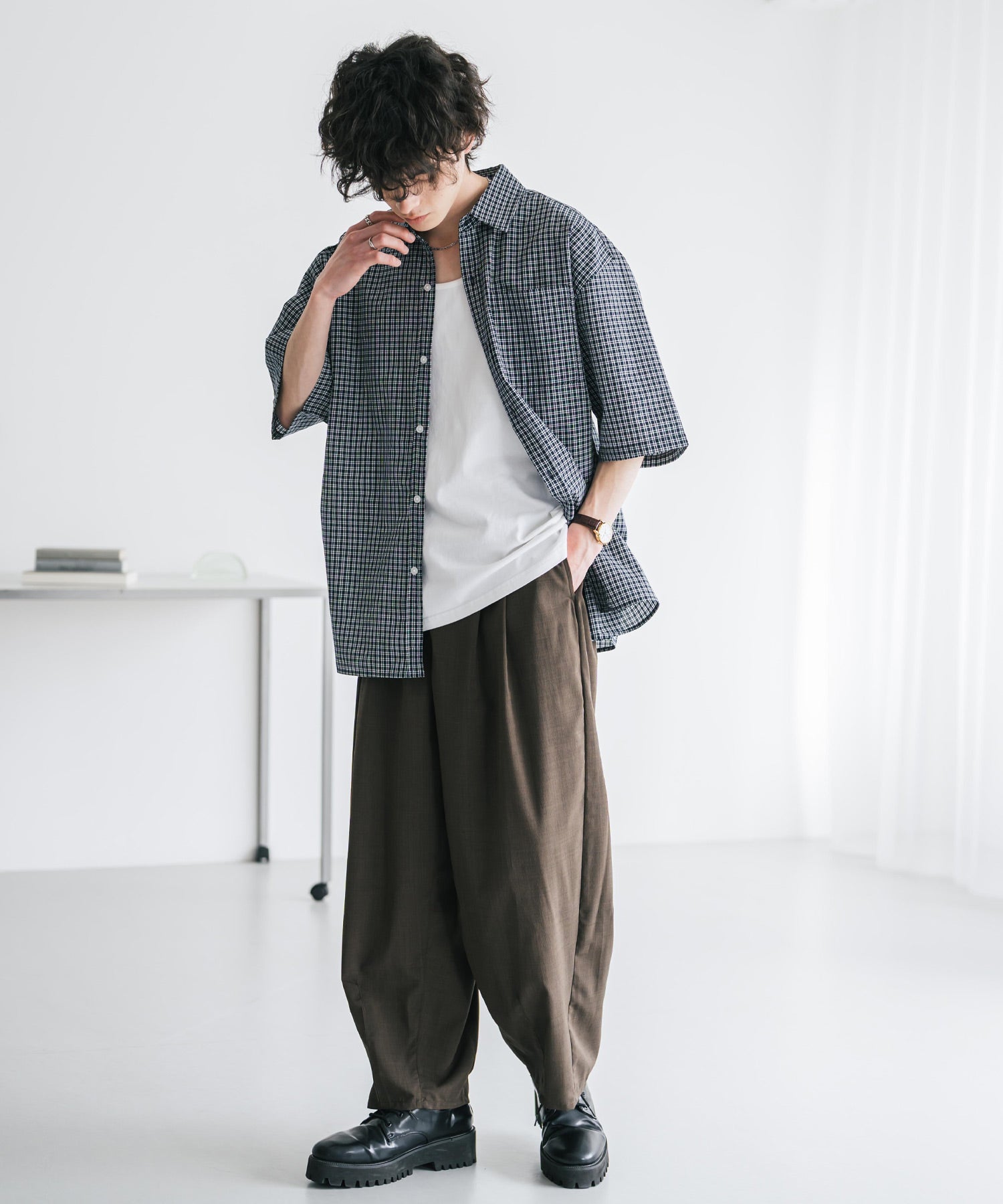 新色追加 接触冷感多機能素材リネンライク ワイドバルーンイージーパンツ 15481