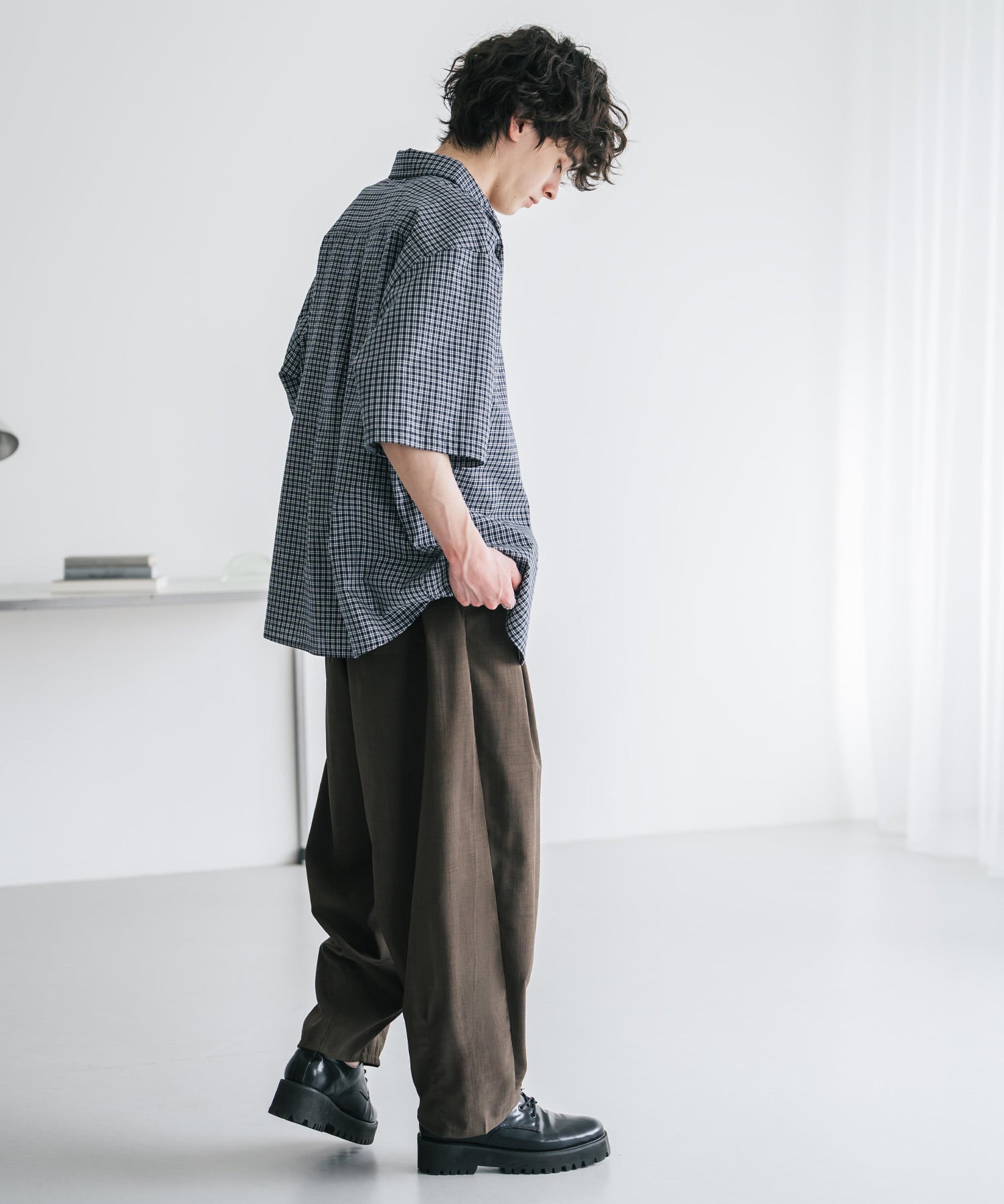 新色追加 接触冷感多機能素材リネンライク ワイドバルーンイージーパンツ 15481