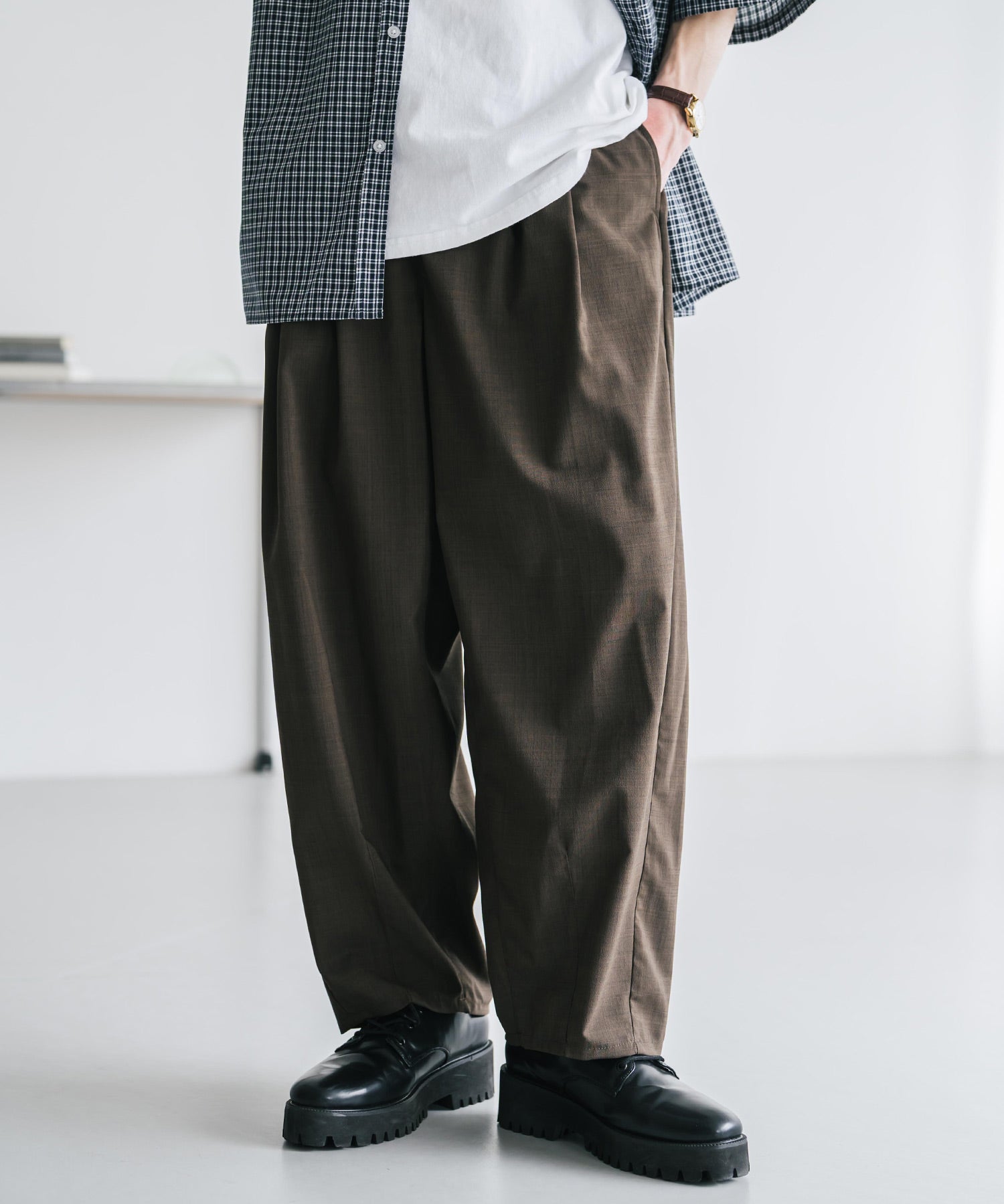 新色追加 接触冷感多機能素材リネンライク ワイドバルーンイージーパンツ 15481